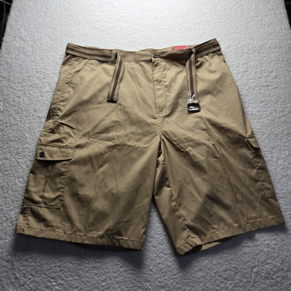 Red Ape Cargo Shorts Mens 50 Beige Cotton Poly Canvas Belted 12 Inseam Casual